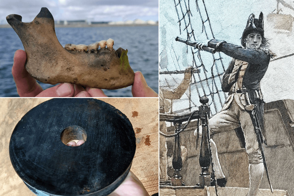 Sailor jaw and sheave from Pulley; drawing of Admiral Nelson