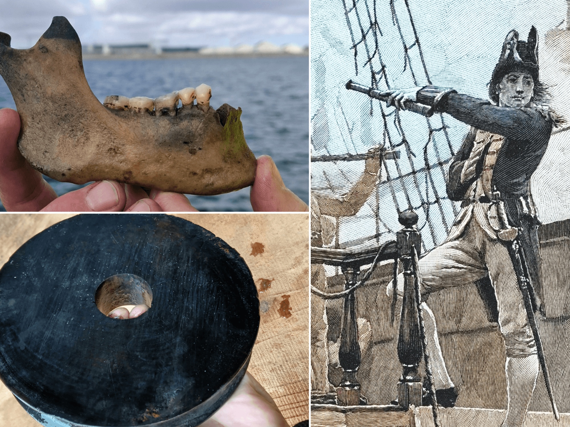 Sailor jaw and sheave from Pulley; drawing of Admiral Nelson