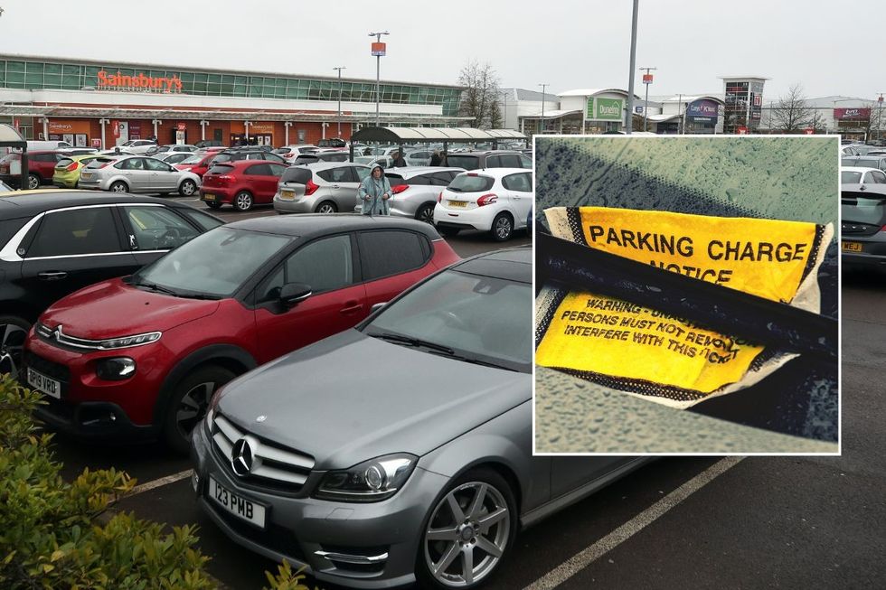 Sainsbury's car park and a parking charge notice