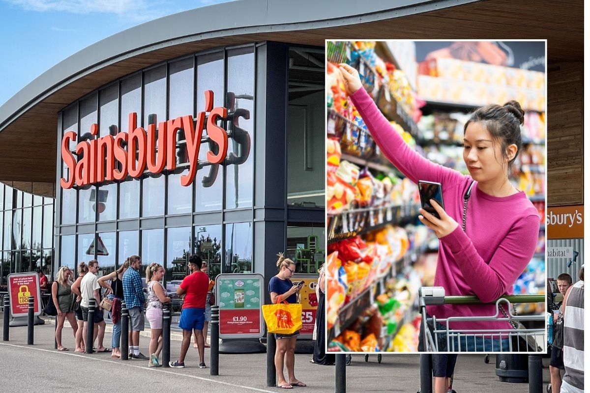 Sainsbury's shop and person reaching for crisps