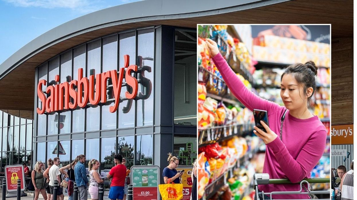 Sainsbury's shop and person reaching for crisps