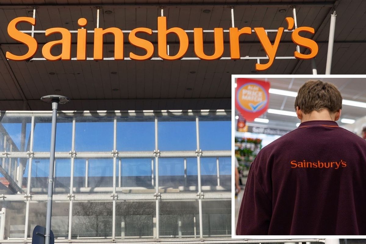 Sainsbury's store sign and employee in pictures