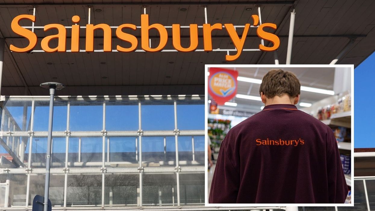 Sainsbury's store sign and employee in pictures