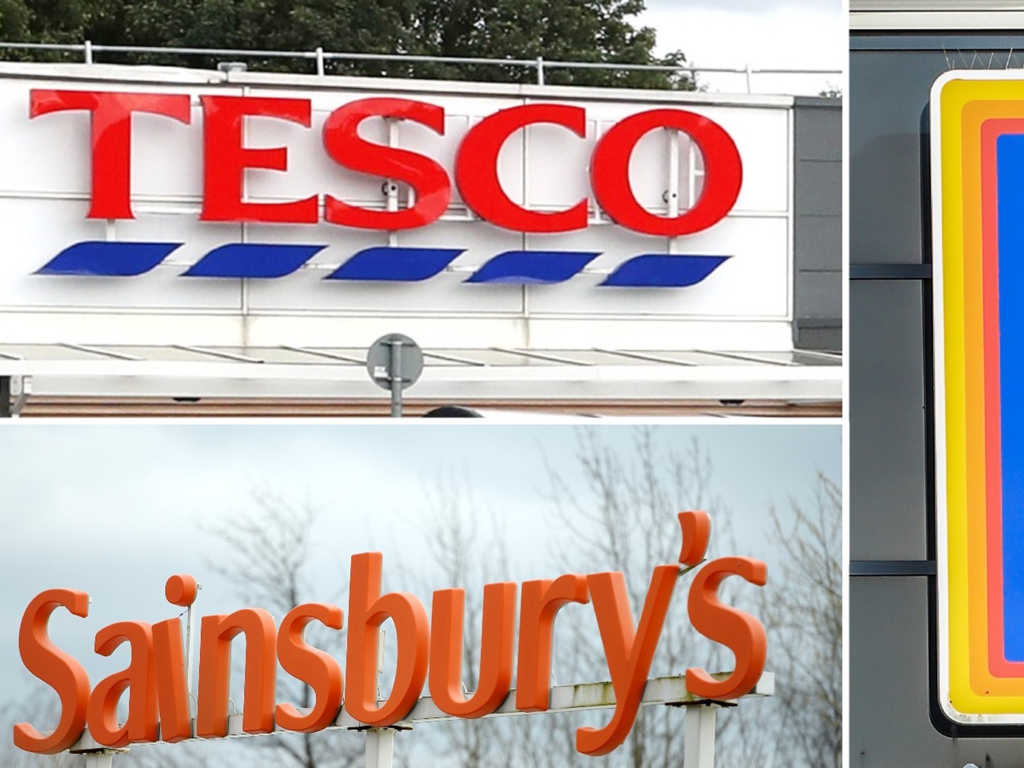 Sainsbury's Tesco Aldi signs