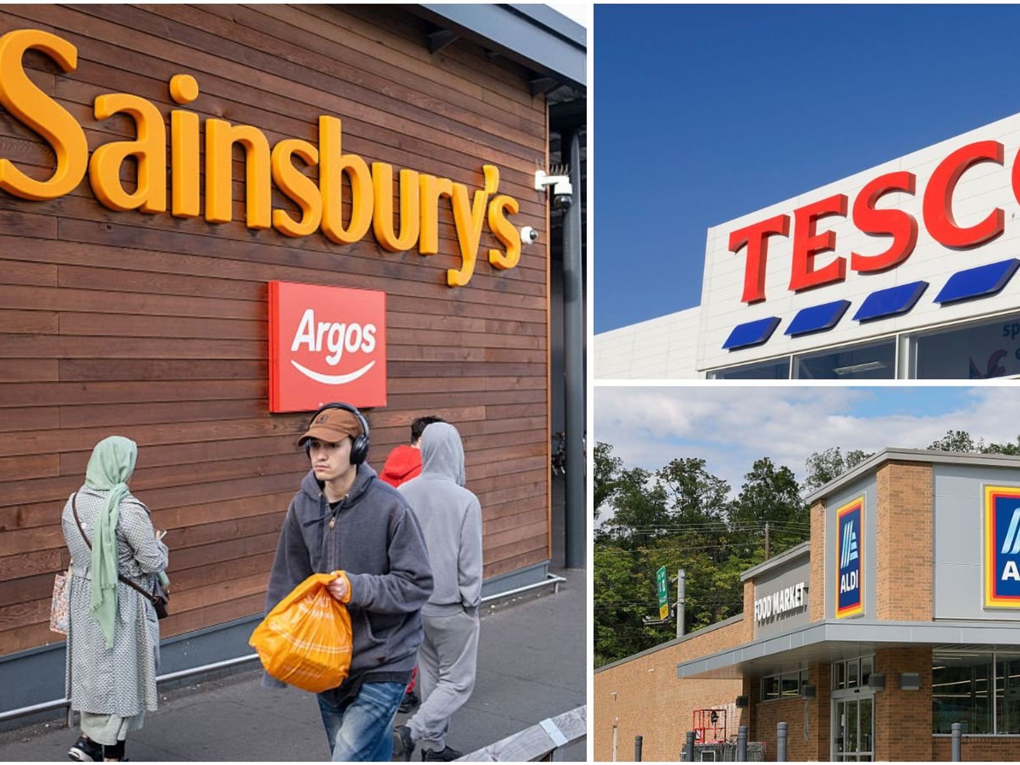 Sainsbury's, Tesco and Aldi supermarkets