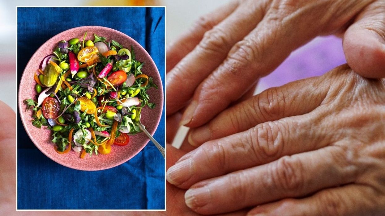 Salad in bowl and fingernail inspection