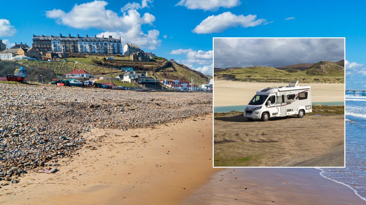 Saltburn and motorhome by seaside