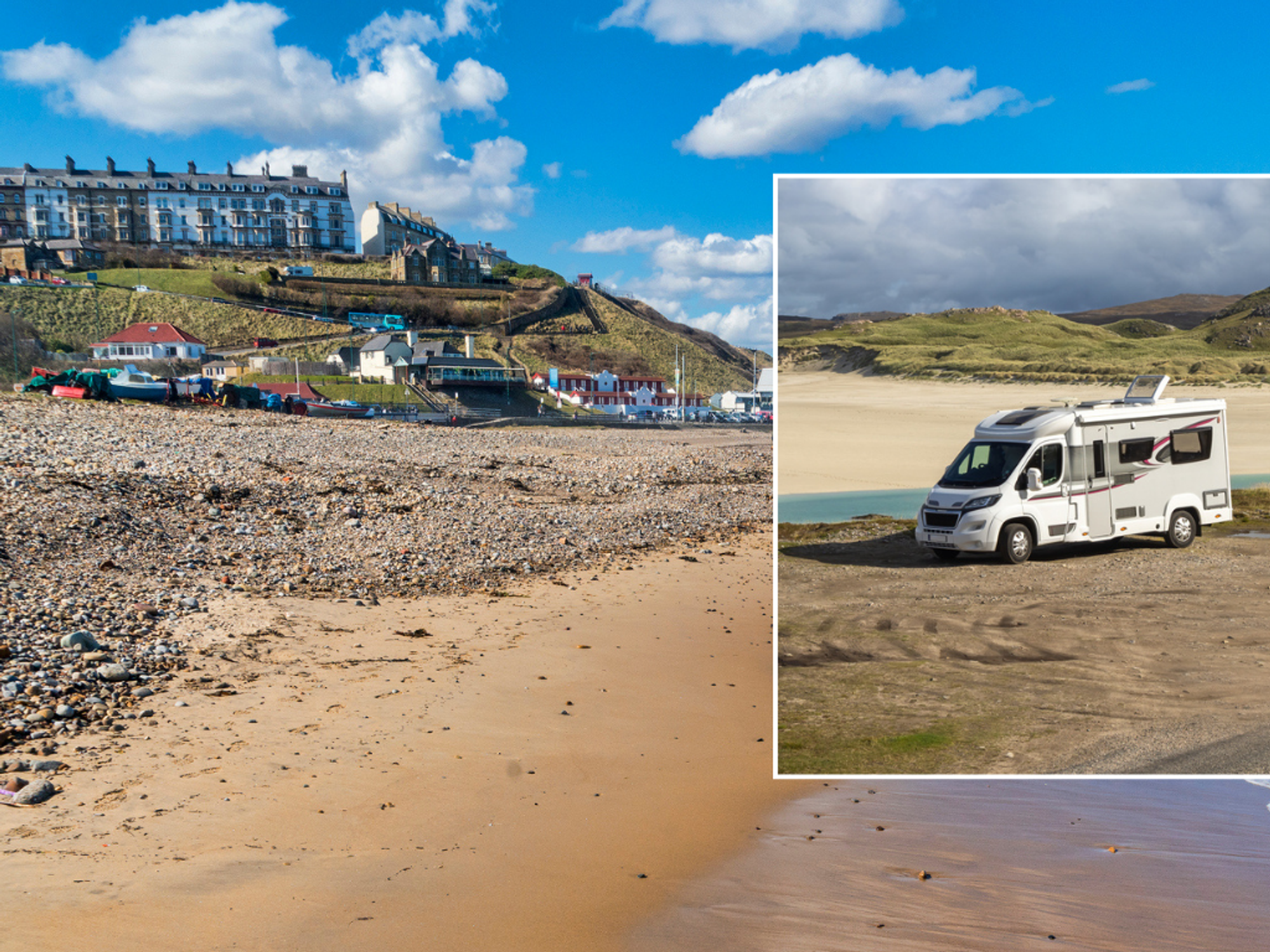 Saltburn and motorhome by seaside