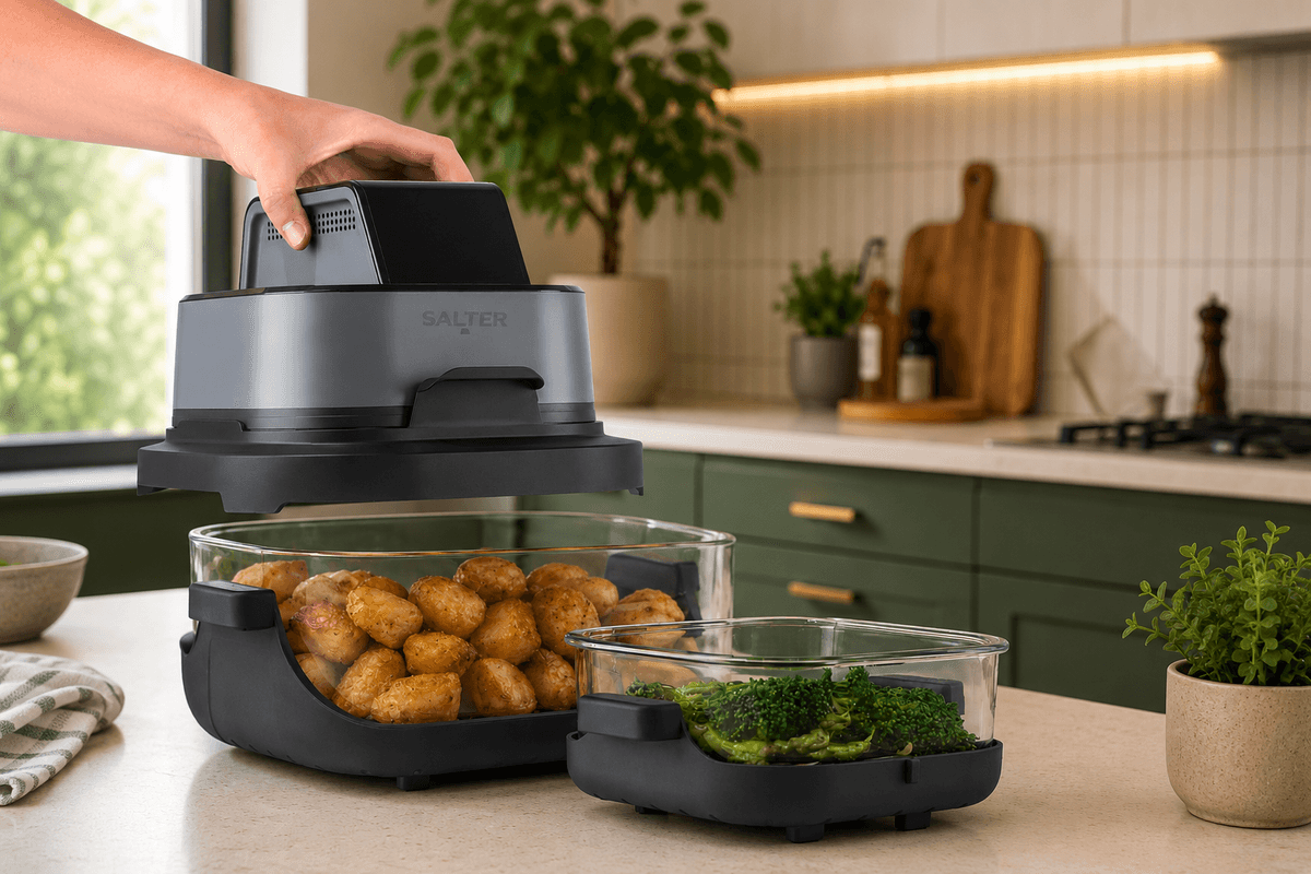 Salter Crisp & Go portable air fryer on kitchen counter