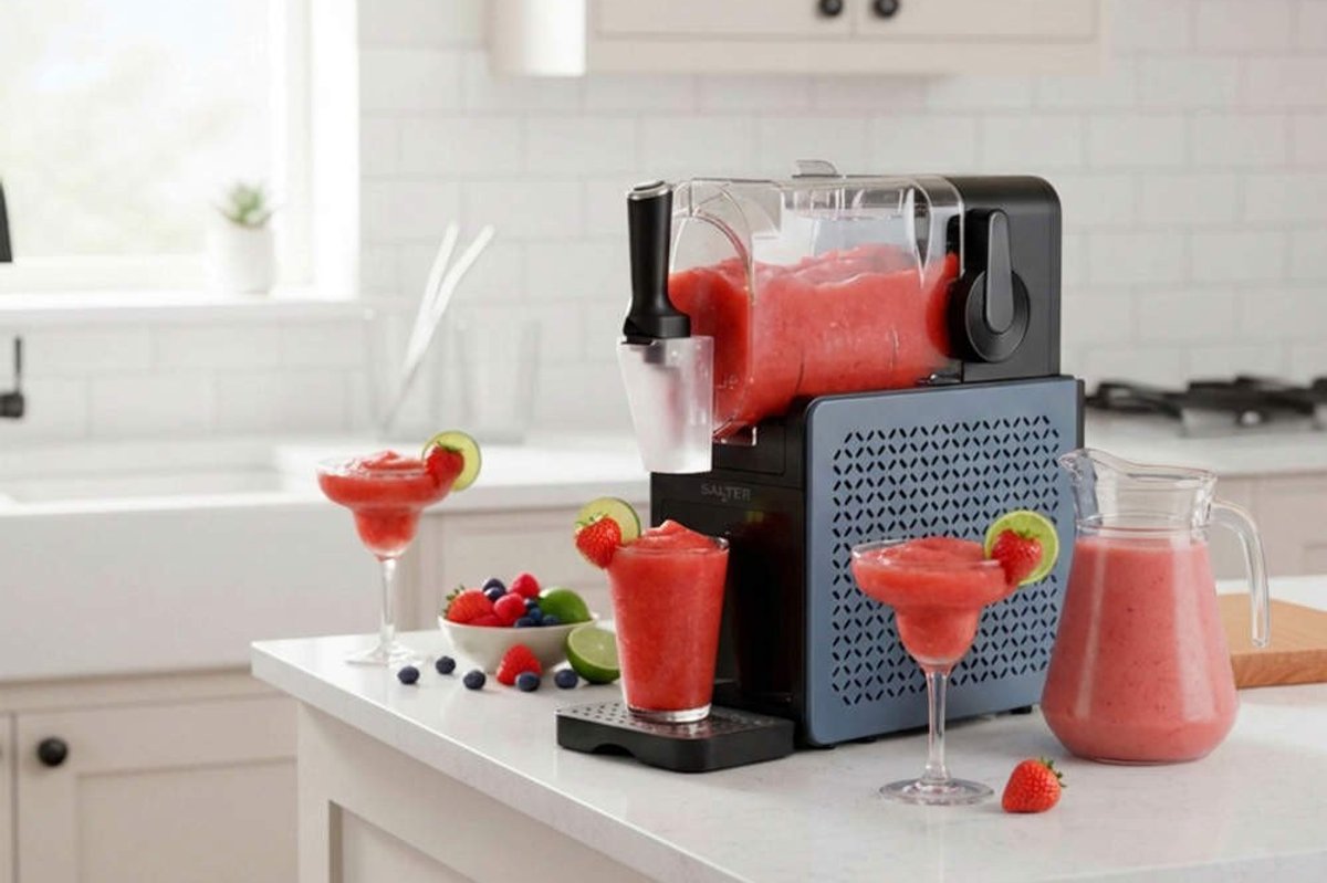 Salter slushie maker on counter with frozen drinks