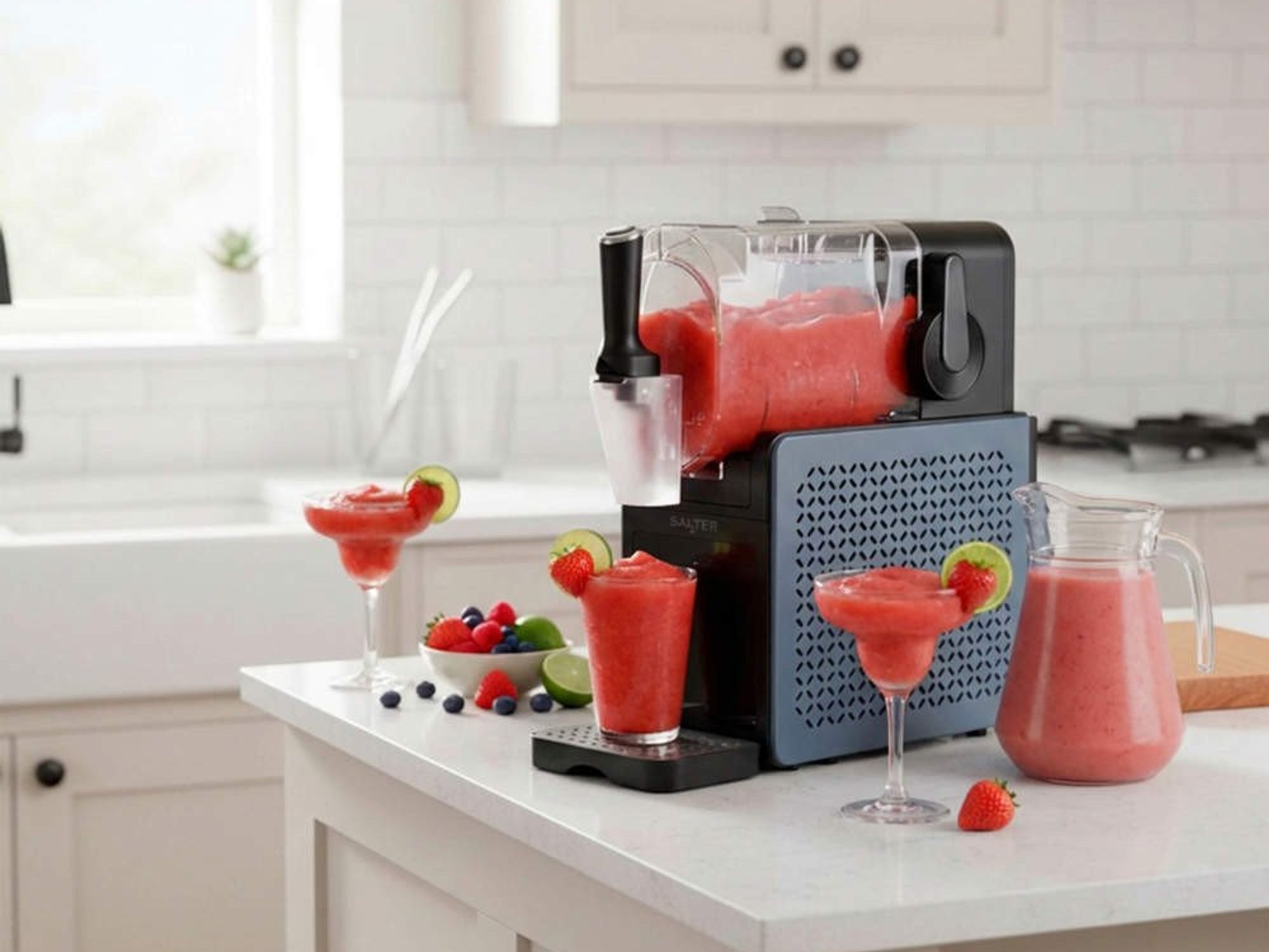 Salter slushie maker on counter with frozen drinks
