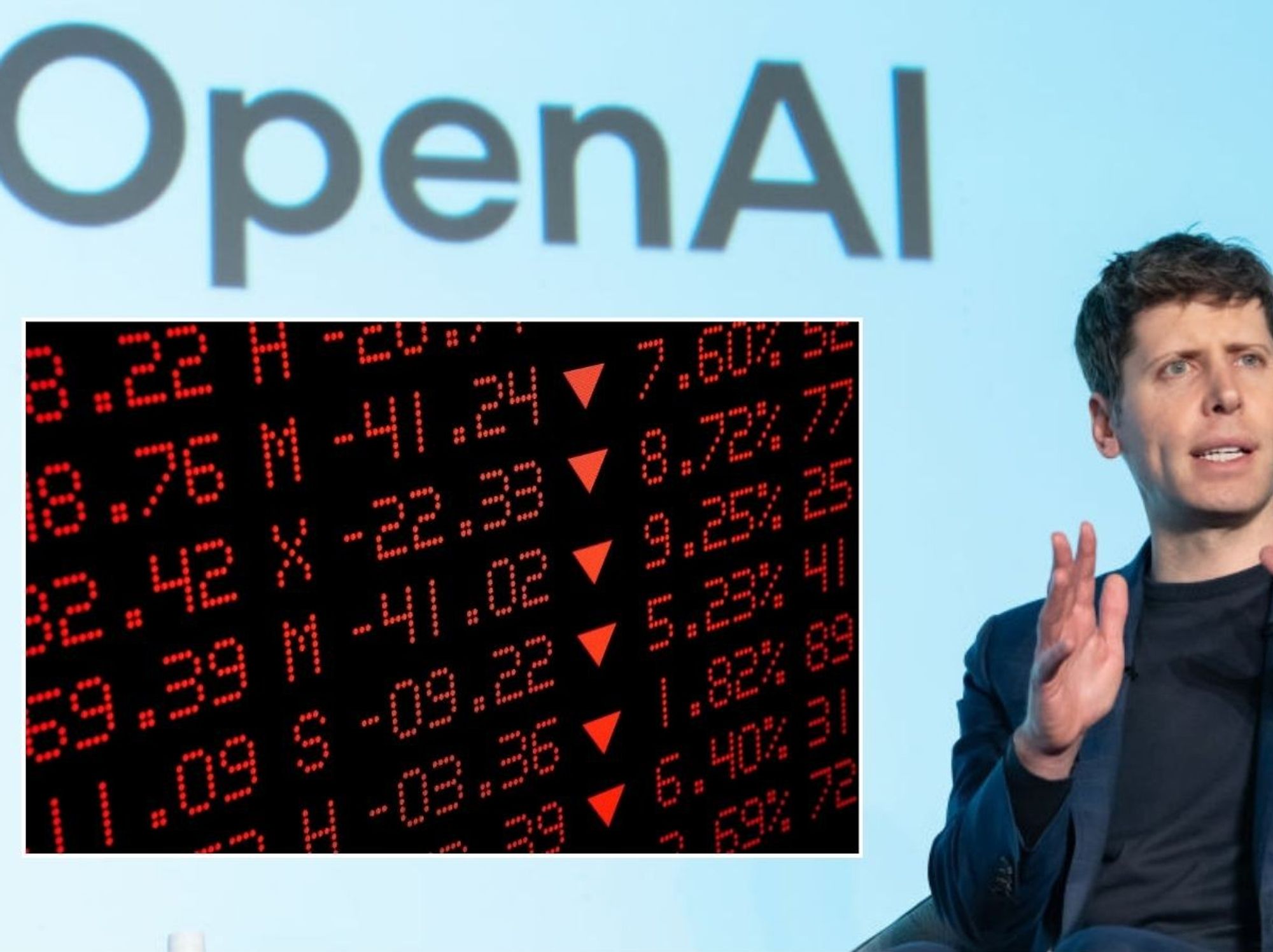 Sam Altman at OpenAI event and stock market figures