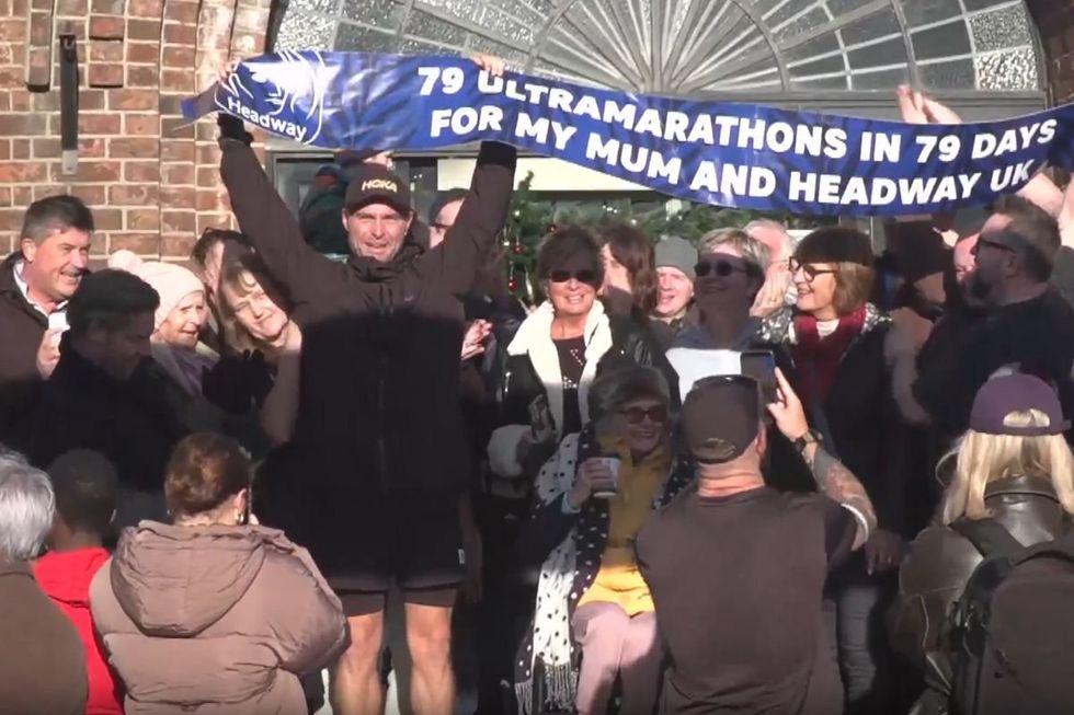 Sam King, 32, from Frinton-on-Sea, finished his mega-run fundraiser outside the Free Church on Connaught Avenue in the seaside town earlier today