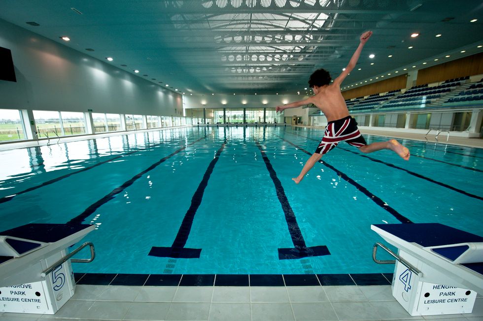 Sam Ridout, aged 7, from Bristol, jumps into Bristol's first ever Olympic-sized swimming pool at Hengrove Leisure Centre, the brand new pool and leisure centre opens to the public on February 29th.