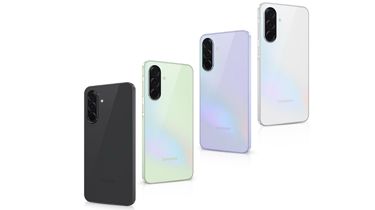 samsung galaxy a36 pictured in all four colour finishes available on a white background