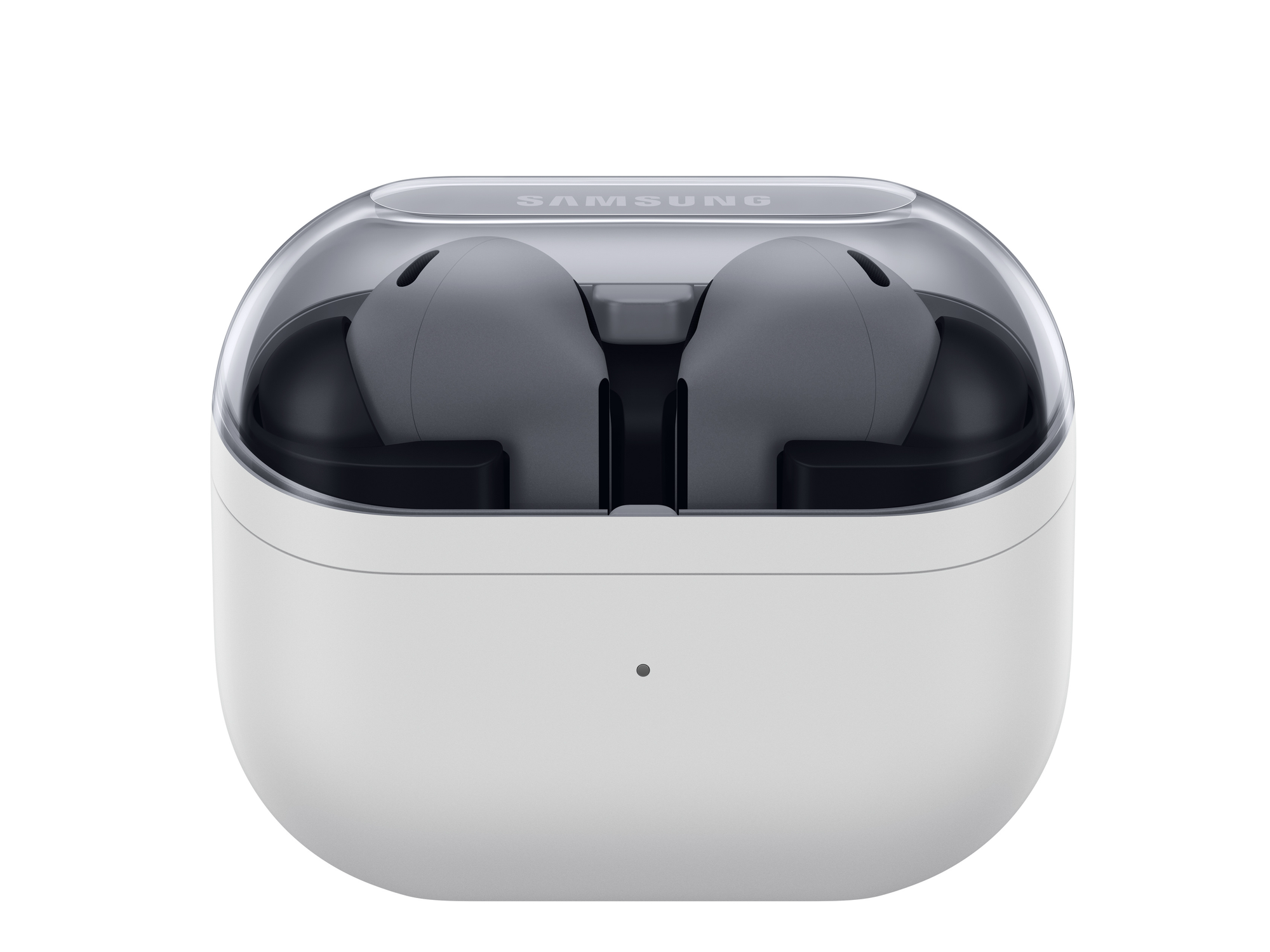 samsung Galaxy Buds3 FE pictured in a white charging case