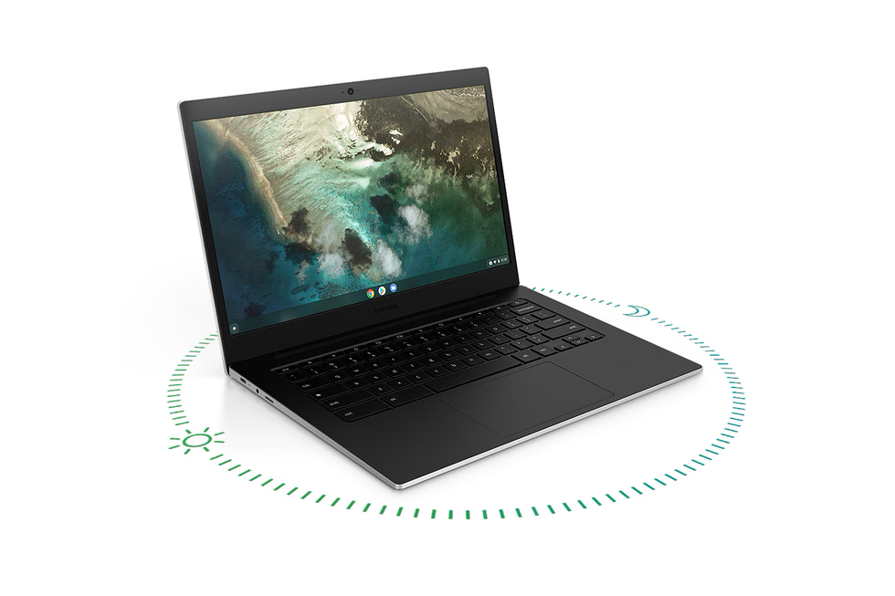 samsung galaxy chromebook go pictured on a white background