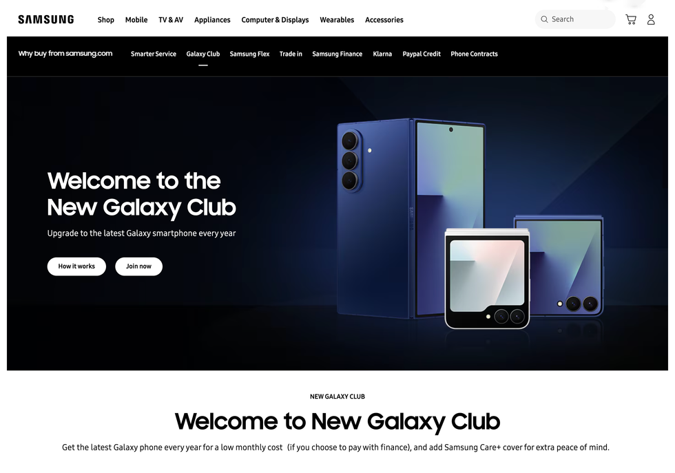 samsung Galaxy Club homepage showing the latest discounts and offers available to new subscribers