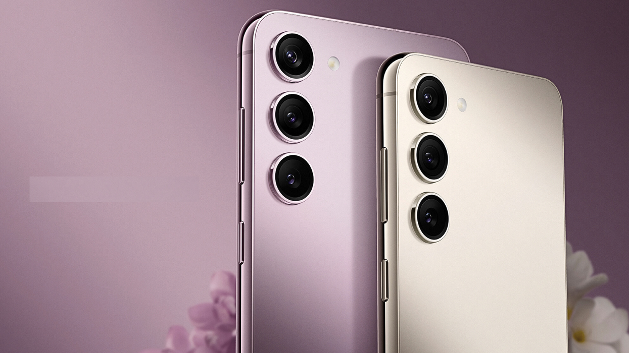 samsung galaxy s23 and s23 plus pictured against a pink background with colours