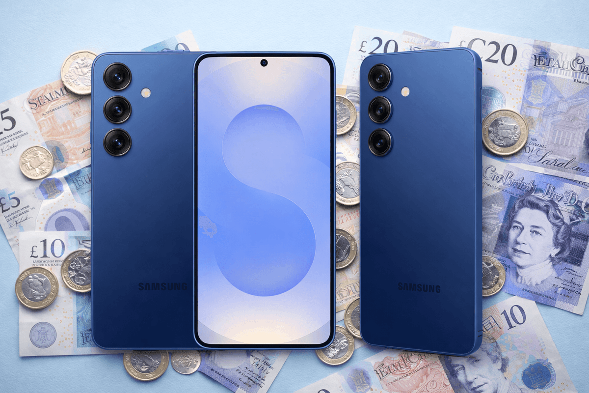 Samsung Galaxy S25 in front of money