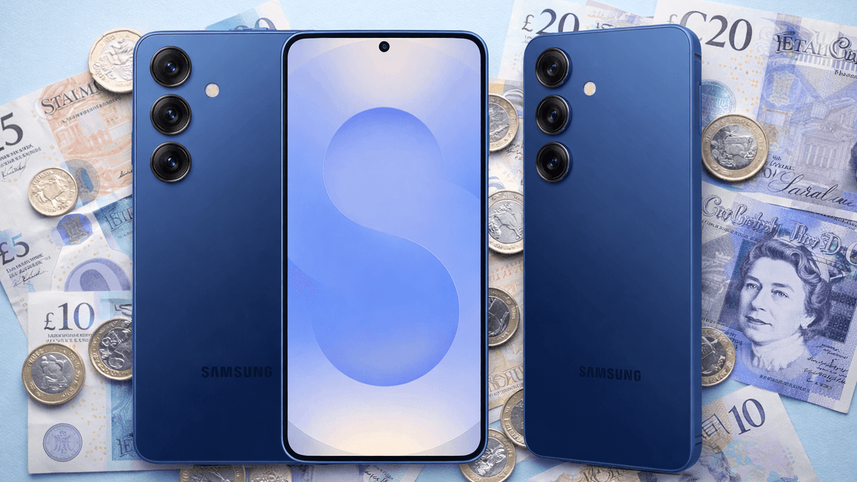 Samsung Galaxy S25 in front of money