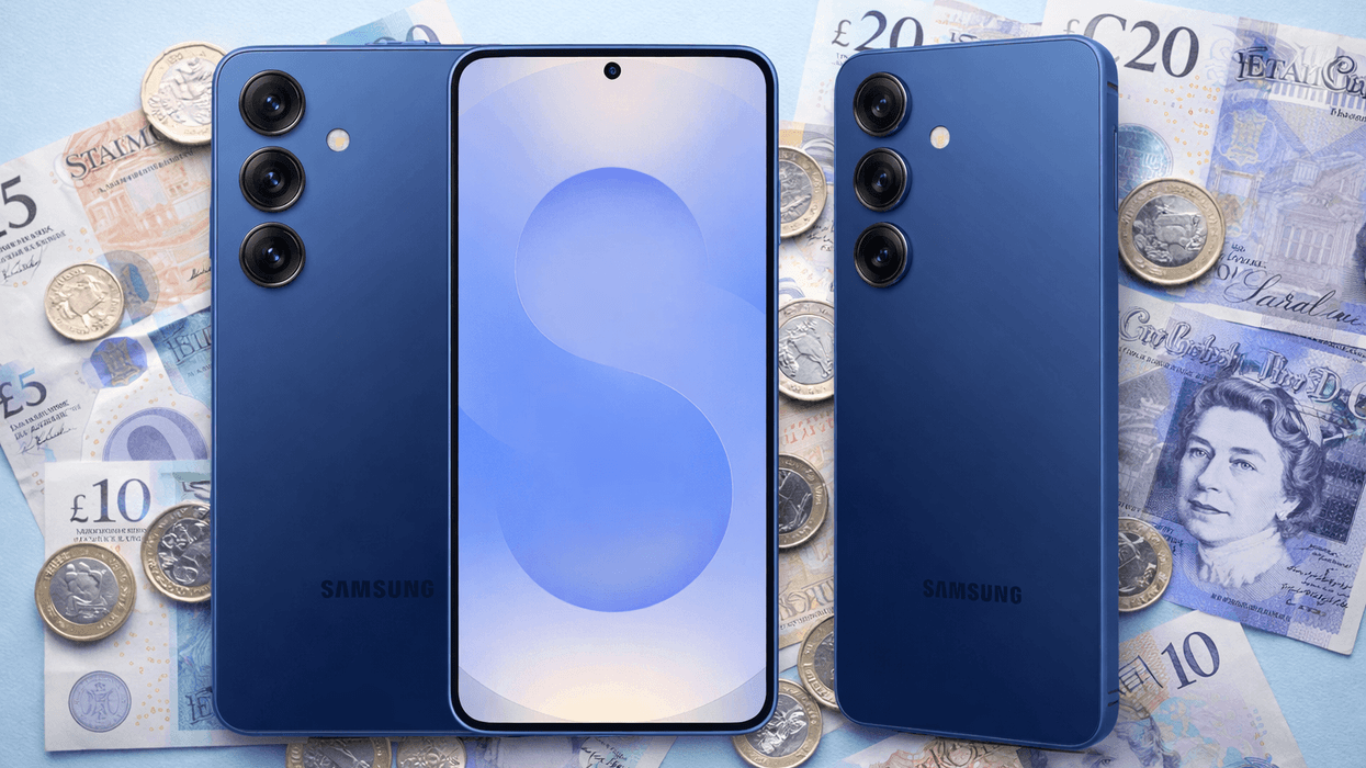 Samsung Galaxy S25 in front of money