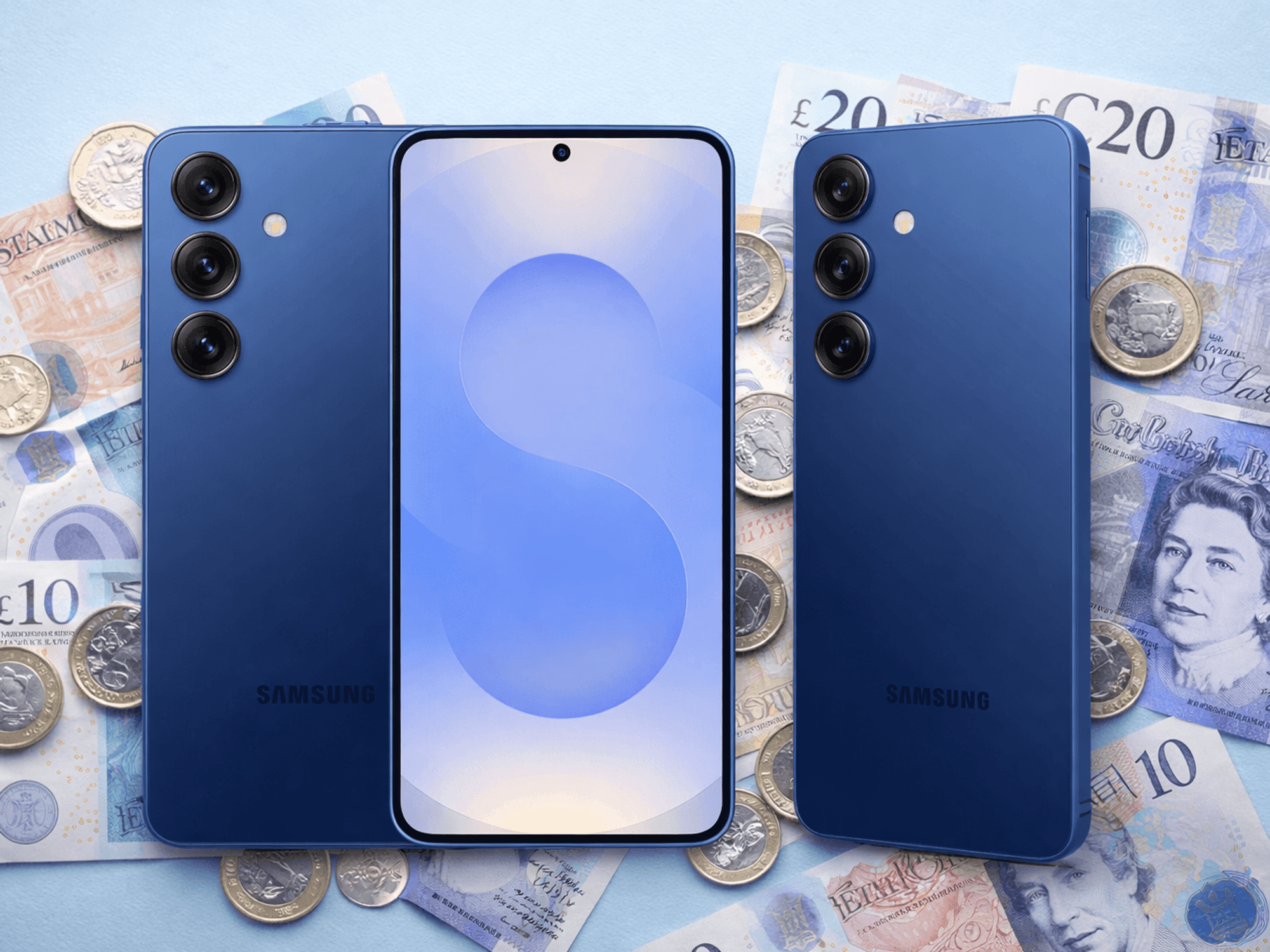 Samsung Galaxy S25 in front of money