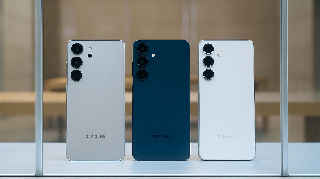 samsung galaxy s25 ultra, s25 plus and galaxy s25 in a shop window with a slight reflection