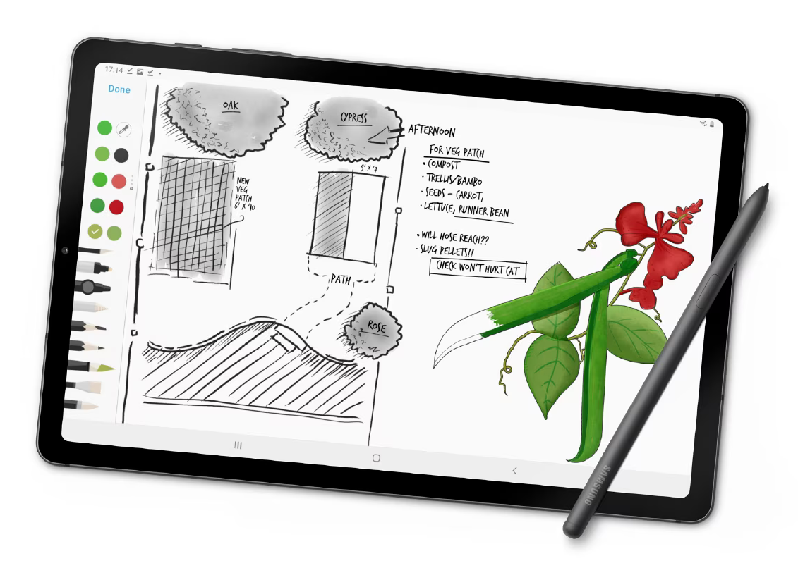 samsung galaxy tab s6 lite with handwritten notes on-screen