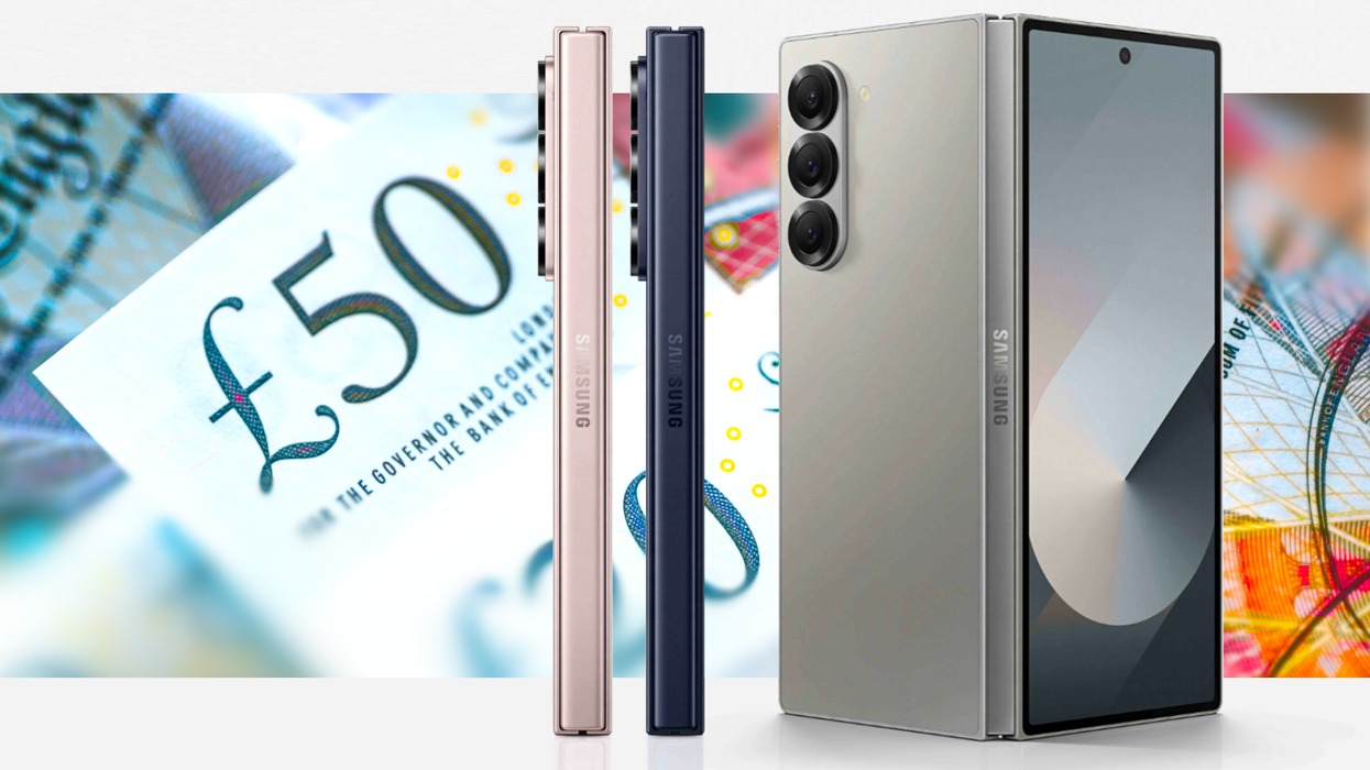 samsung galaxy z fold 6 pictured in all three colours with UK money including a £50 note shown in the background