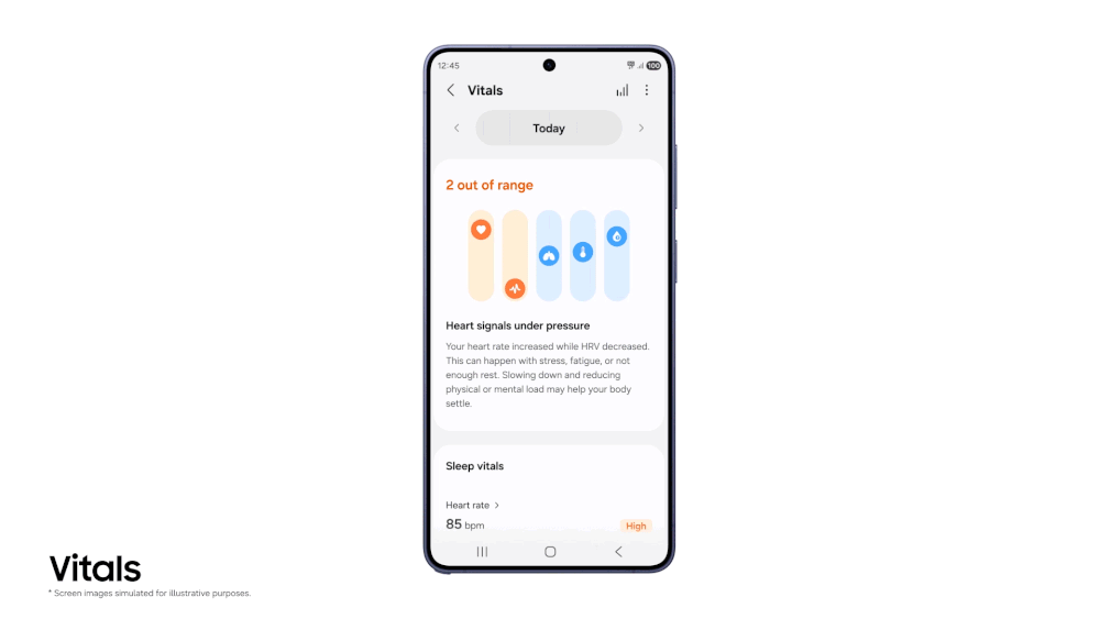 Samsung health app Vitals feature