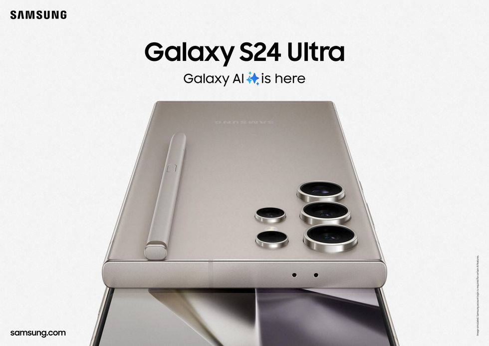samsung promotional image with the galaxy s24 ultra with the s pen stylus on a white background