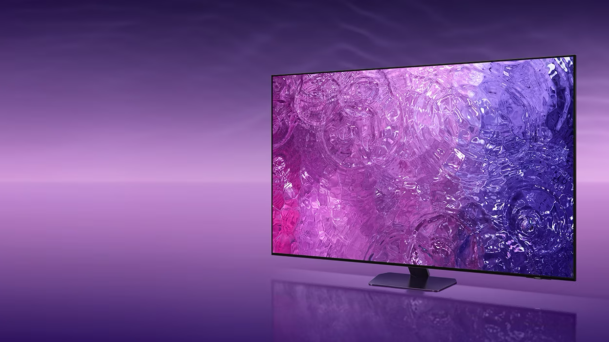 samsung smart tv on a colourful background