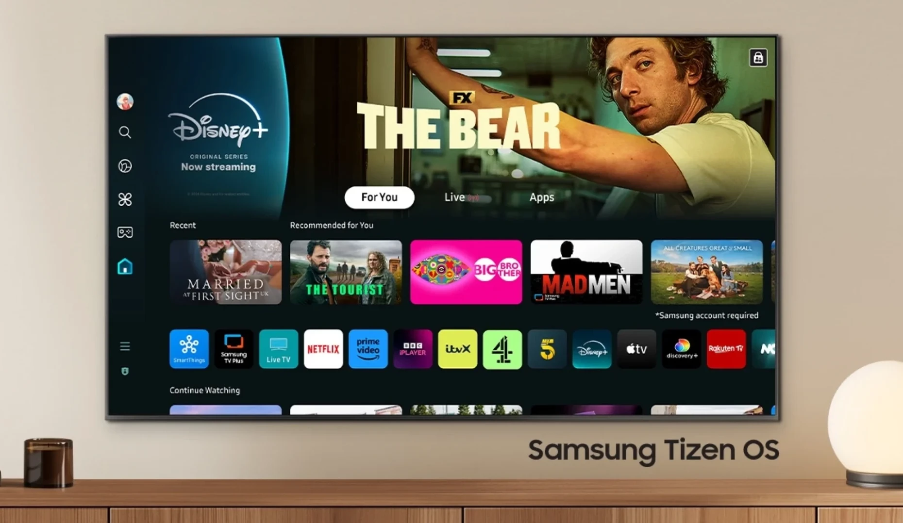 samsung smart tv showing the tizen os