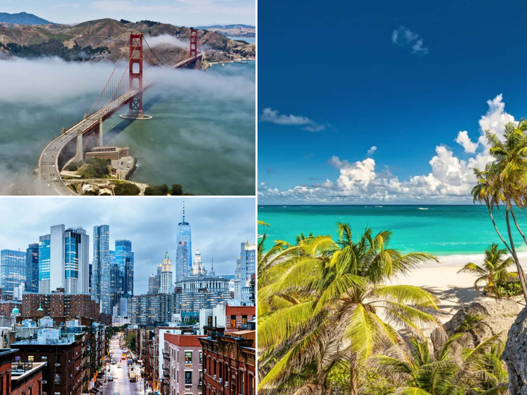 San Francisco Golden Gate Bridge / New York City / Barbados