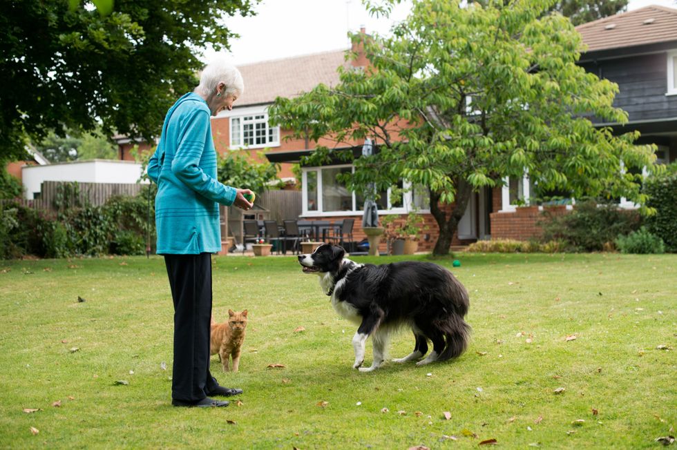Sandra French with a dog and cat