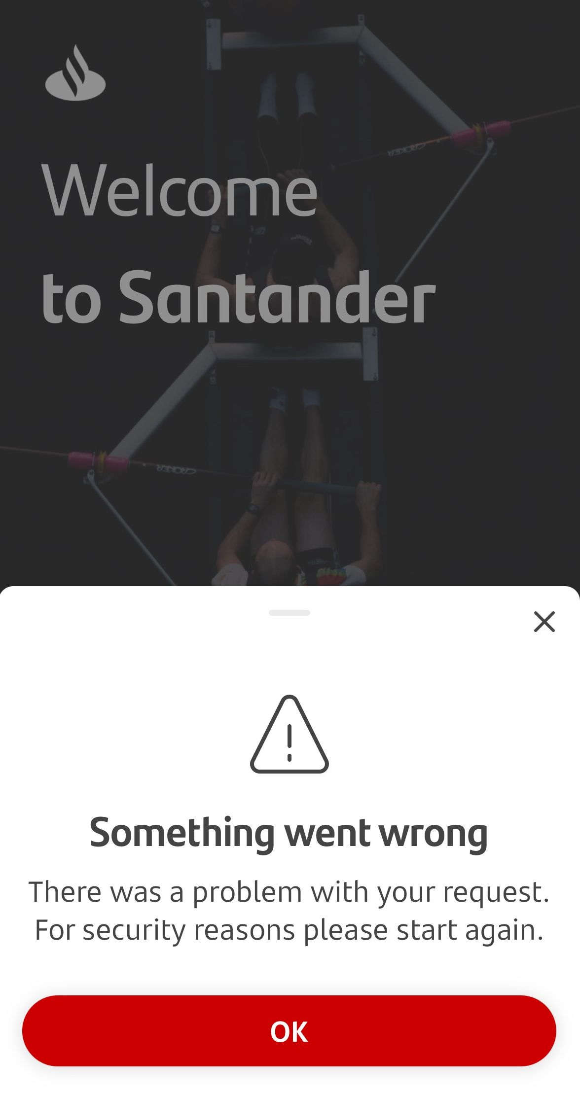 Santander app error message on new pilot app