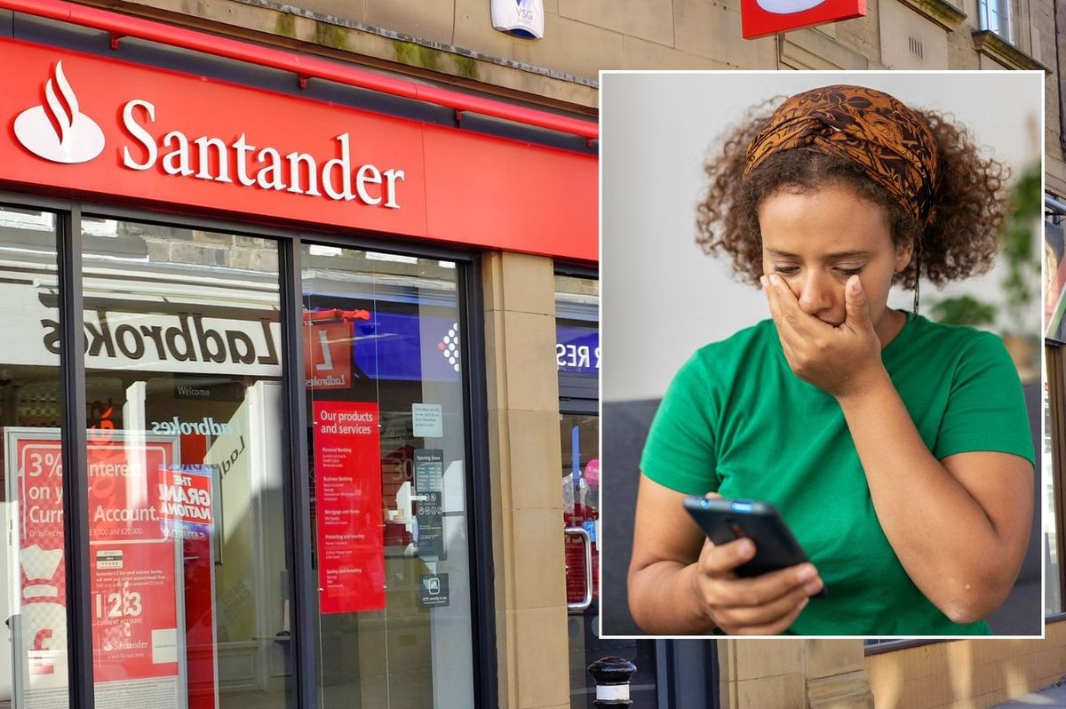 Santander branch and worried woman