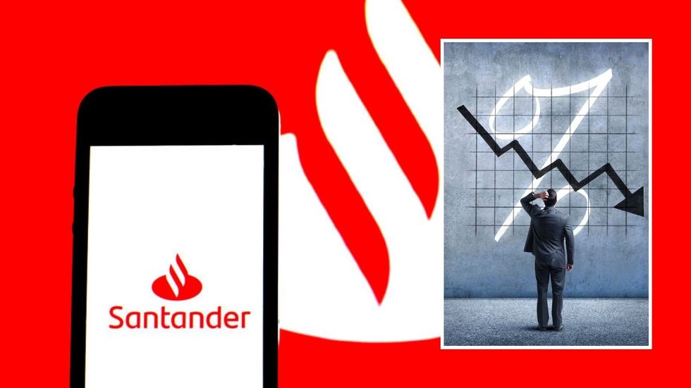Santander logo and interest rate graphing pointing down