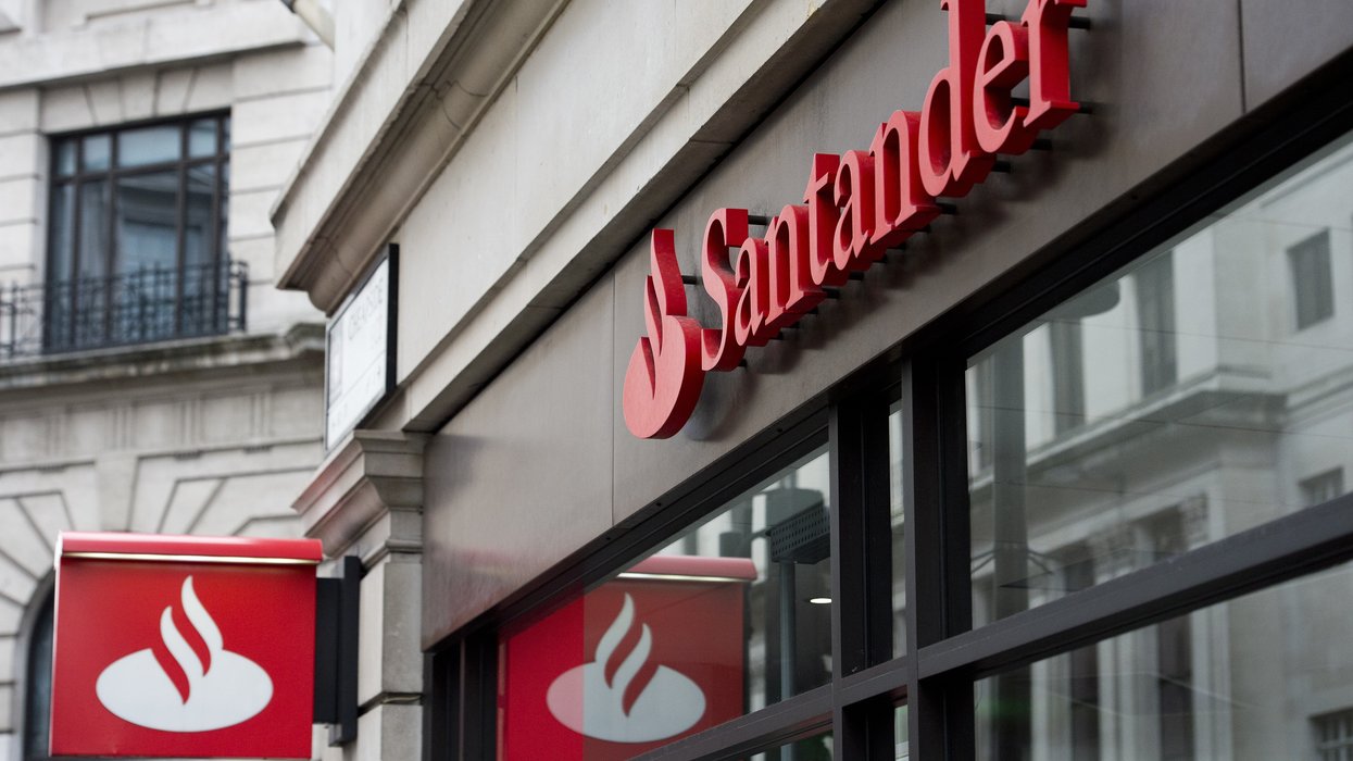 Santander UK logo outside bank branch
