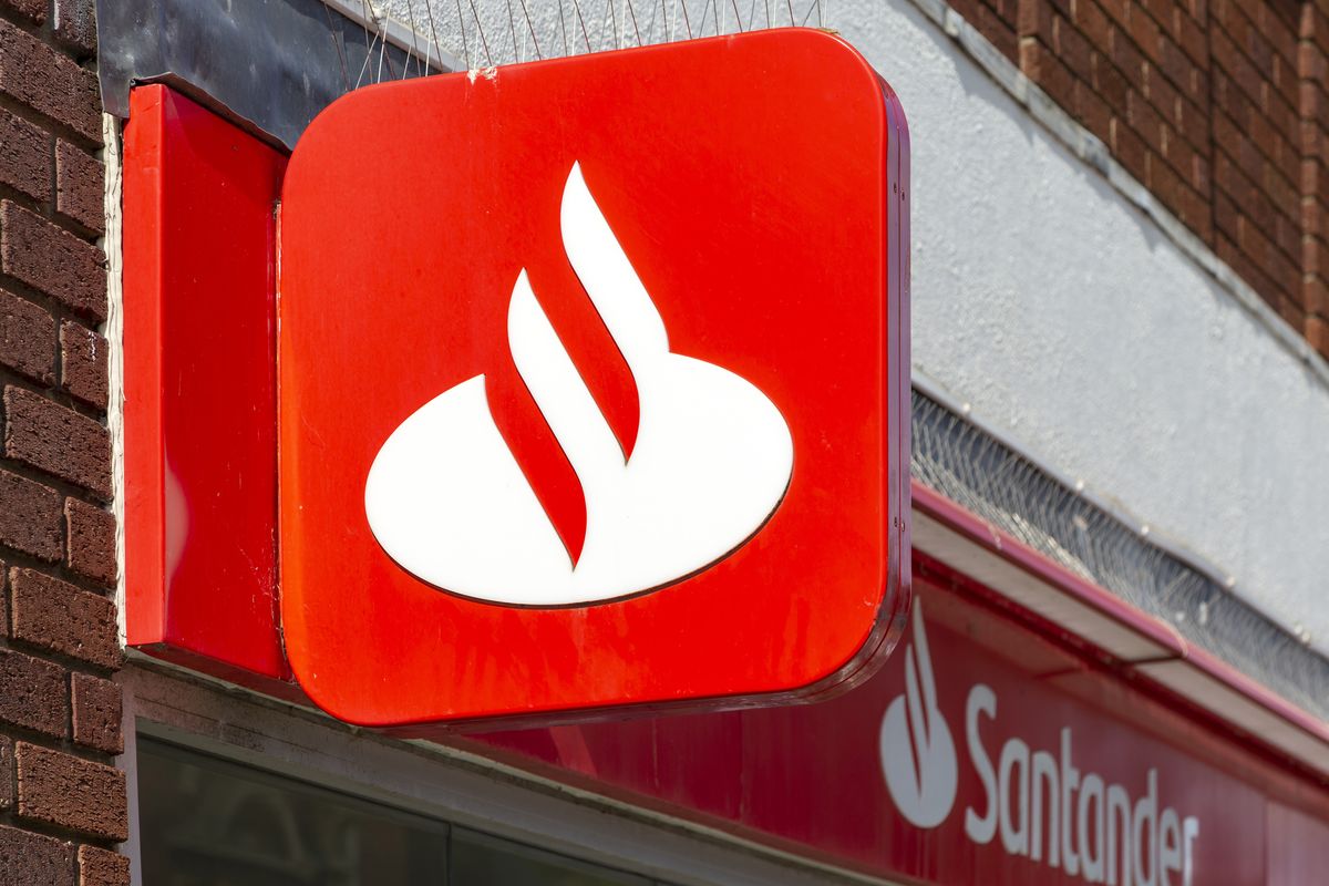 Santander UK logo outside of bank branch