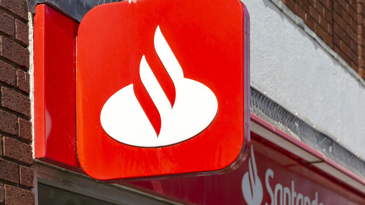 Santander UK logo outside of bank branch
