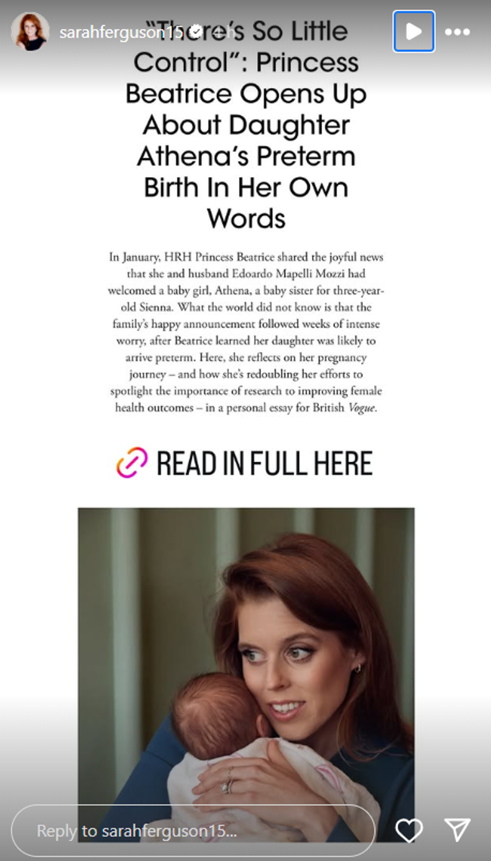 Sarah Ferguson's Instagram story