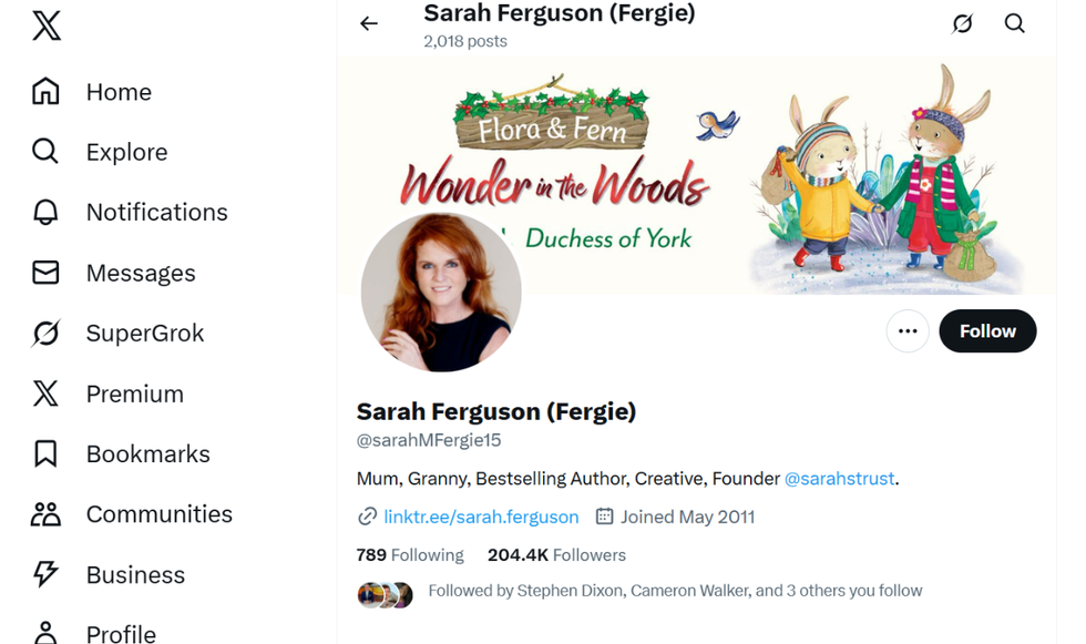 Sarah Ferguson X profile