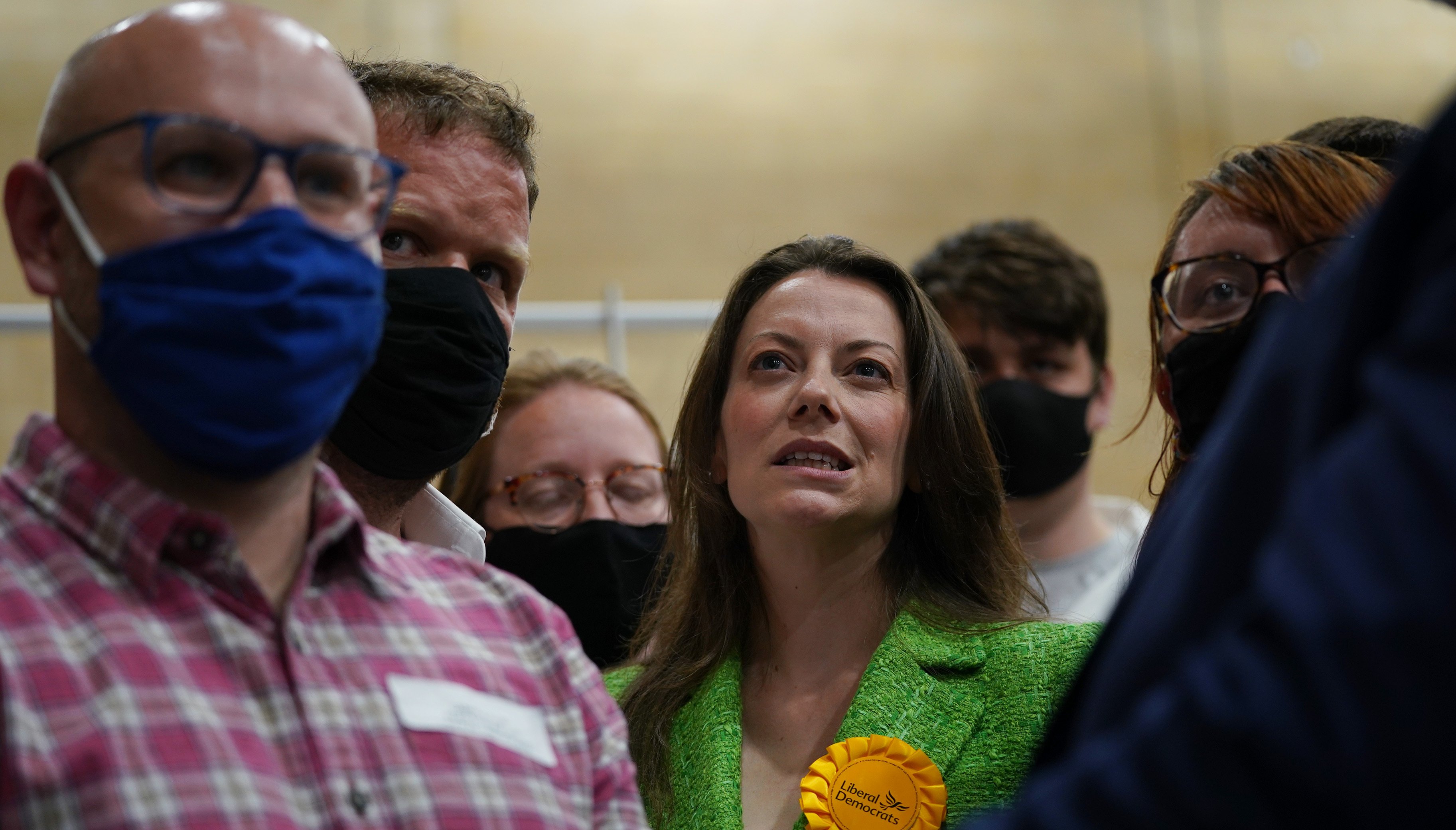 Sarah Green of the Liberal Democrats after being declared winner in the Chesham and Amersham by-election at Chesham Leisure Centre in Chesham, Buckinghamshire, where she defeated Conservative candidate Peter Fleet, who came second. Picture date: Friday June 18, 2021.