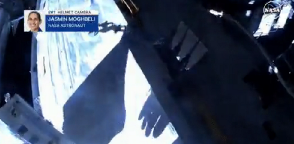 Satchel flying away in space