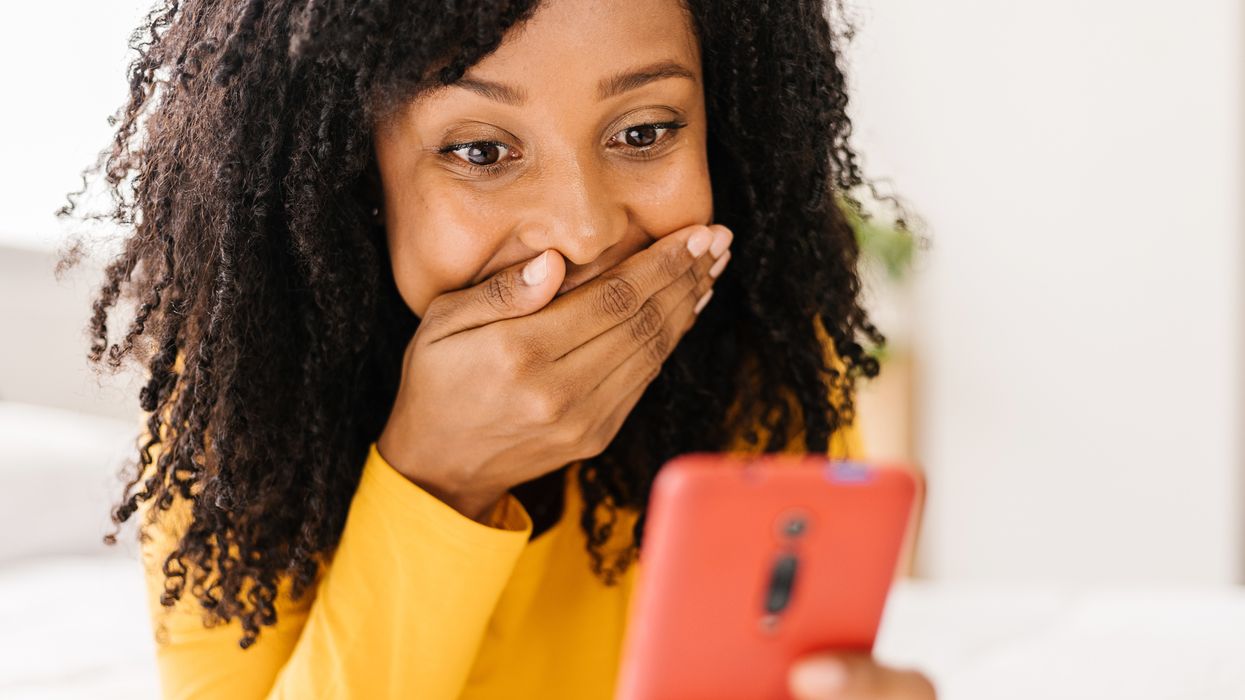 Saver looks shocked at phone