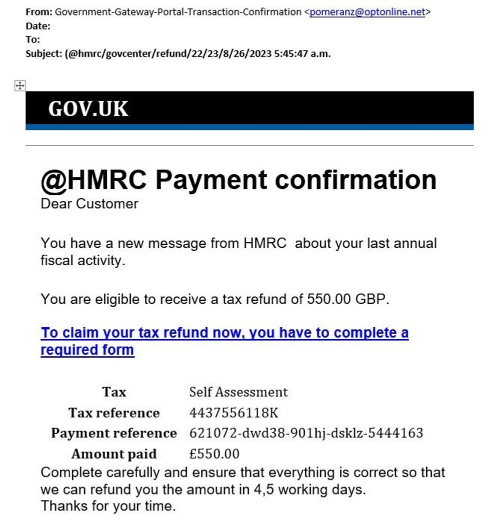 Scammers purport to be from HMRC in fake tax refund email