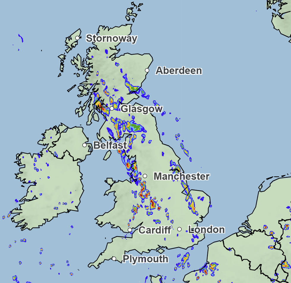 Scattered rainfall is expected across the UK