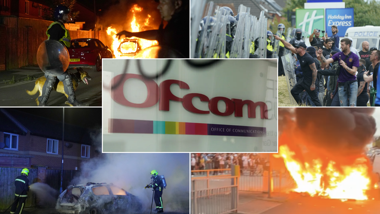 Scenes from riots/Ofcom sign